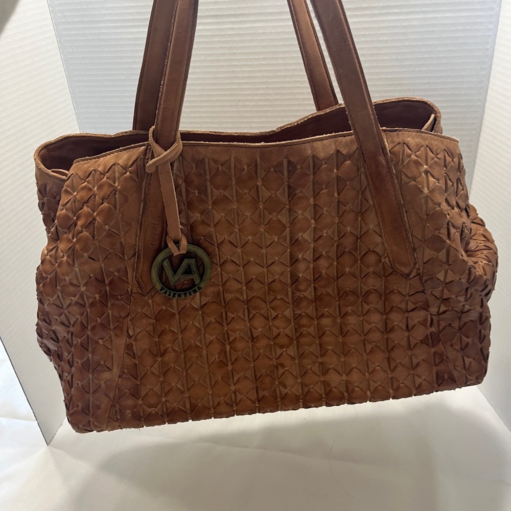 Valentina Tan Leather Basket Weave Hobo Bag - Picture 13 of 14